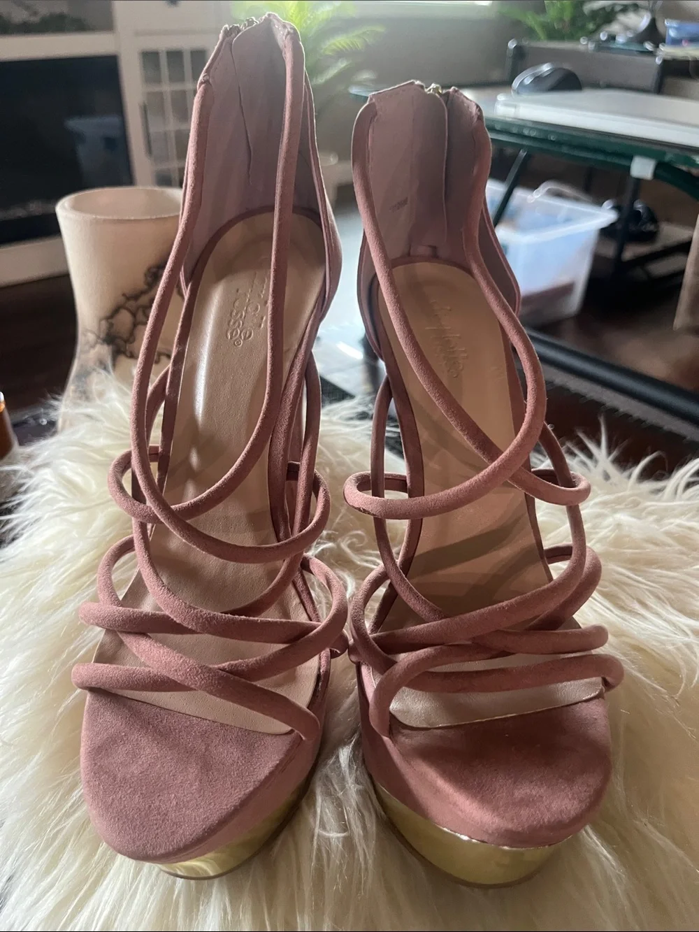 LIKE NEW ! GORGEOUS Strappy pale, pink  Platform Heels - Women Shoes